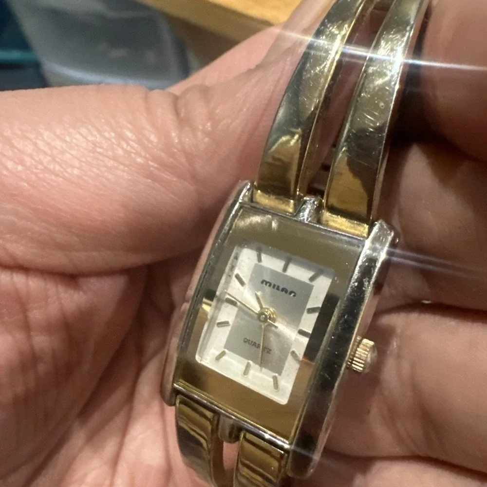 Working‎ Vintage Milan Women Dainty Watch Silver Gold Two Tone Quartz 19mm Fit 7
